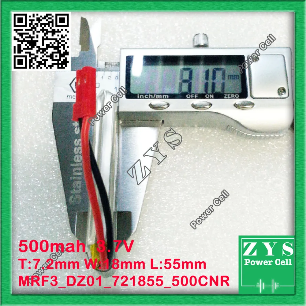 Safety Packing 2 pin 3.7V lithium Polymer battery 721855 500mah MP3 MP4 GPS Small toys polymer 7.2x18x55mm |