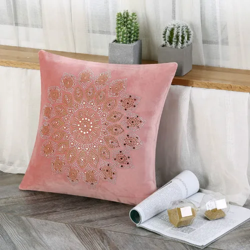 Розовый IDouillet Boho стразы кристаллы в форме лотоса декоративная Бархатная подушка чехол Чехол для подушки для диван-кровать квадратные размером 45*45 см - Цвет: Розовый