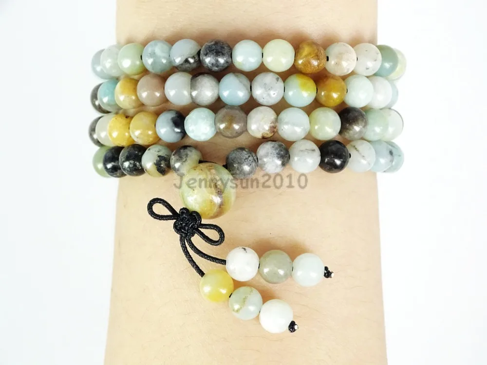 Natural Multi-Colored Amazonite 6mm Gems Stone Buddhist 108 Beads Prayer Mala Multi-Purpose Stretchy Bracelet 5Strands/Pack