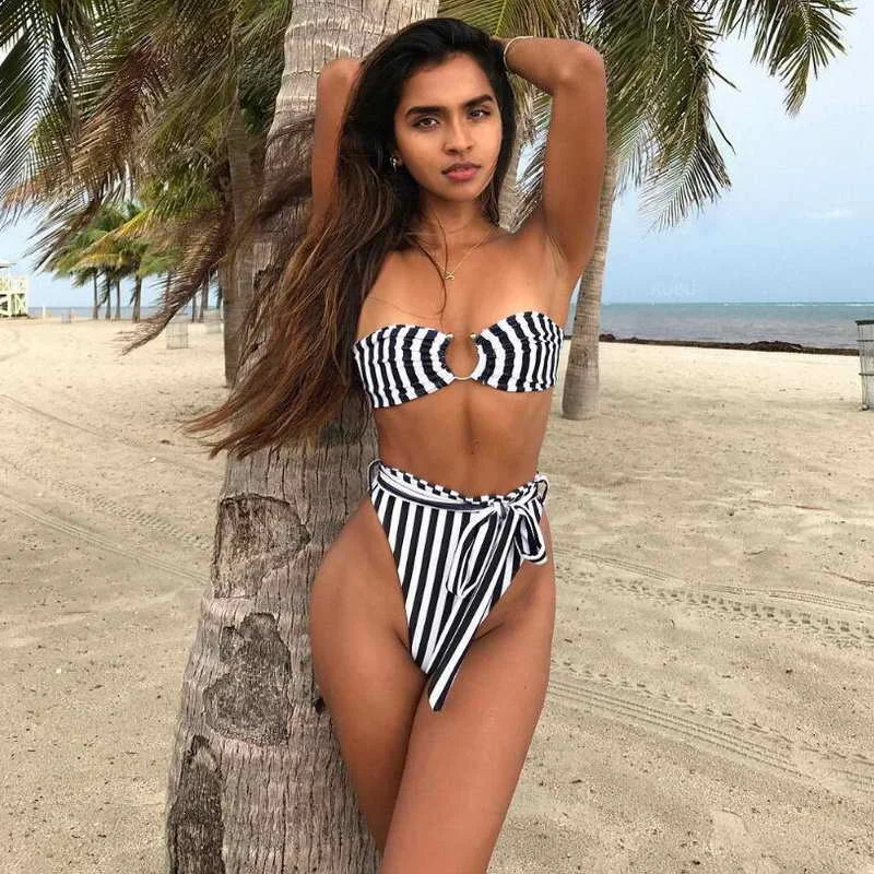 Женский купальник-бикини eBay летний сексуальный купальник в полоску с высокой