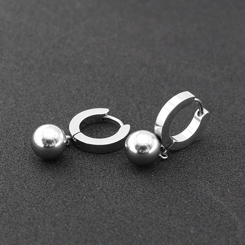 Kiteal New Titanium stainless steel smooth 8mm ball pendant flat ear buckle simple trend fashion jewelry|Серьги-подвески| |