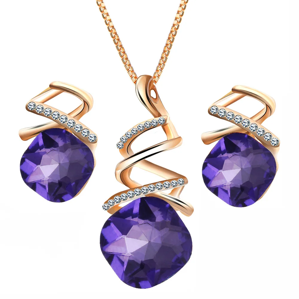 Red Blue Purple 100% f334 Jewelry Sets Austrian Set Fashion Women's Individuality Spiral Styling Necklace Earrings | Украшения и