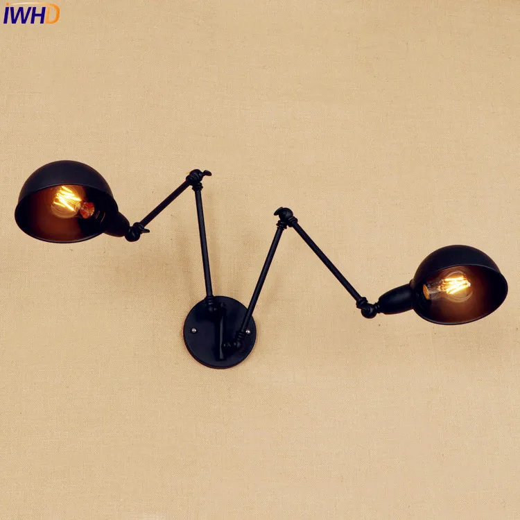 Kopen Antieke Vintage LED Wandlamp 2 Heads Loft Inustrial Verstelbare Lange Arm Wandlamp Blaker Arandela LED Trap Verlichting