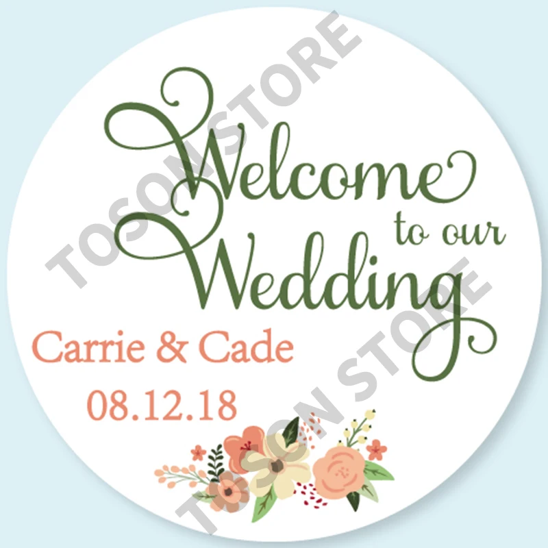 100, Silver laser Customized text logo, Wedding Stickers, Invitations Seals, Candy Favors Gift Boxes Labels, On White Adhesive