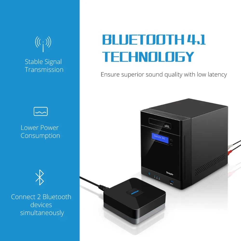 Mpow BH070 Bluetooth 4,1 приемник беспроводной аудио адаптер 15 ч рабочее время с 3,5 мм/RCA/Micro USB портом для автомобиля домашний динамик