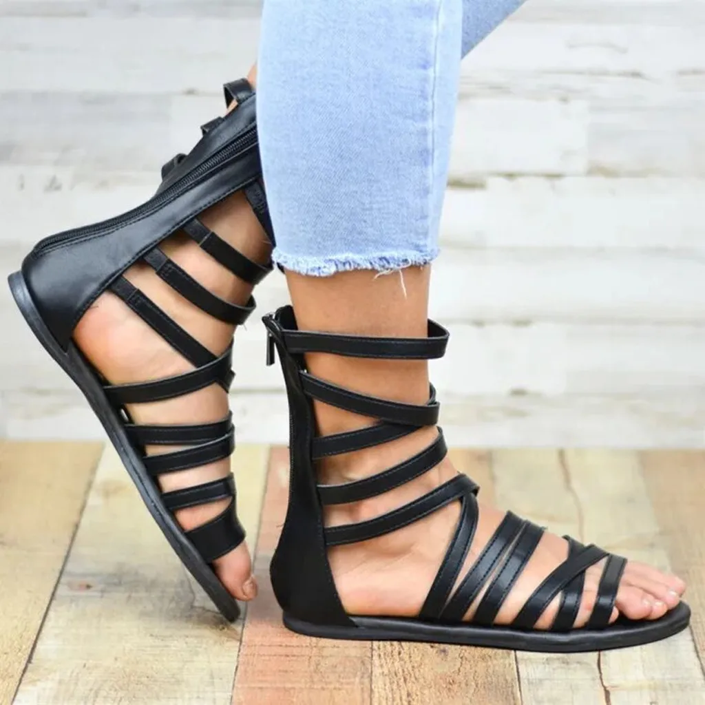 Женские сандалии-гладиаторы Пляжная обувь на плоской подошве с открытым носком