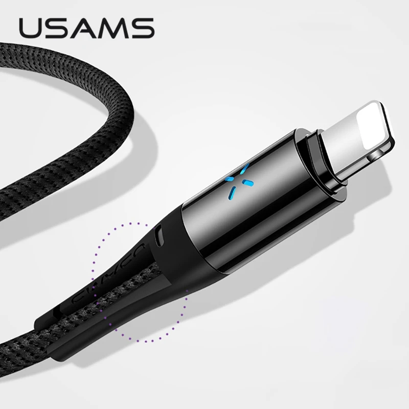 USAMS мобильный usb кабель для iPhone X 7 2A быстрое зарядное устройство светодиодный