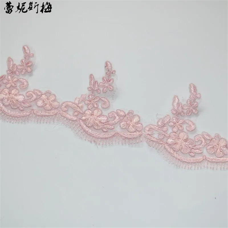 pink 3 ярда 18 цветов вышитая кайма кружевная отделка для шитья синий розовый черный слоновая кость белый розовый серый Шампань фиолетовый 7 см - Цвет: pink