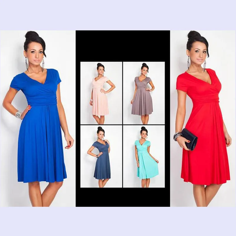 Liva Girl Women Deep v-neck Short Sleeve fold Summer Dresses Elegant Belted Tunic Party Cocktail Swing dress Vestidos BM1144 | Женская