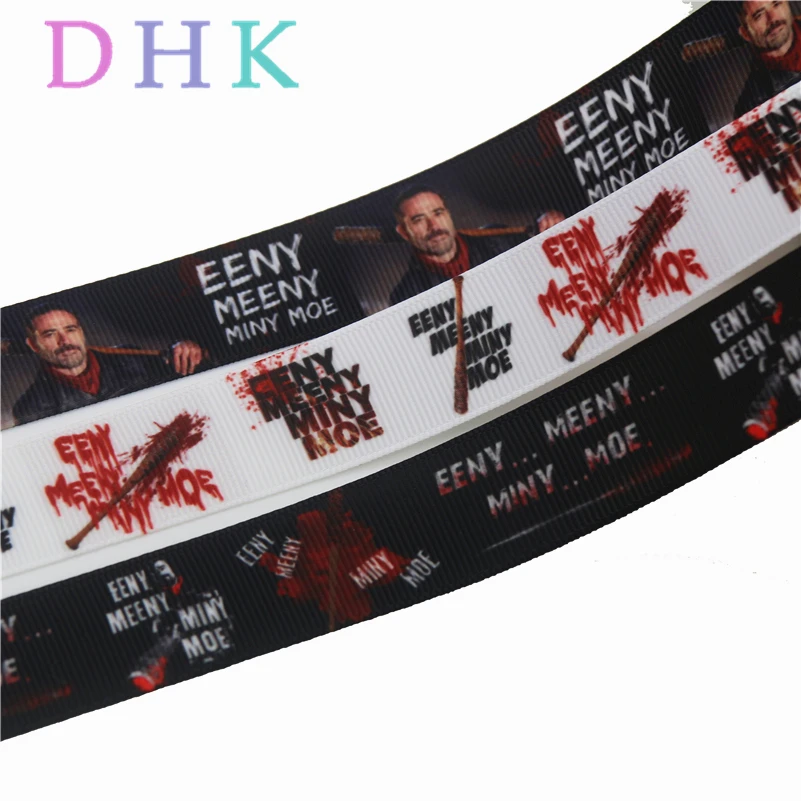 

DHK 50 ярдов Waliking Dead Eeny Meeny Miny с принтом, крупнозернистый бант, украшения для головных уборов, оптовая продажа OEM DIY S841