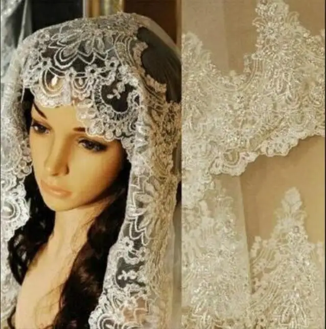 2019 High Quality Vintage sequins Lace Bridal Veils One Tier White Elegant Church ivory Wedding Dresses Veil 1.5m  2m 3m 3.5m 5m