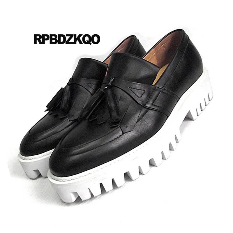 Loafers Plus Size British Style Luxury Spring Real Leather Platform Creepers Black High Quality Tassel Genuine Brand Shoes Men | Обувь