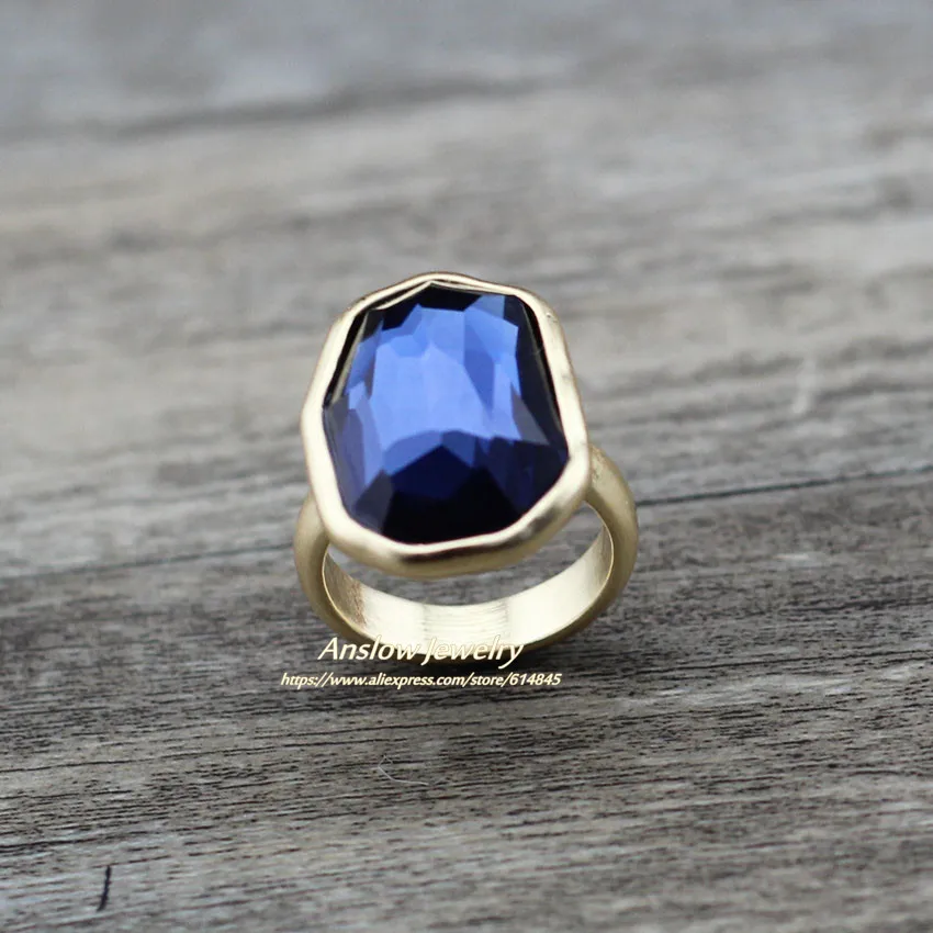 gold blue Anslow Трендовое Брендовое модное ювелирное изделие Серебряного и золотого цвета, большое кольцо на палец с неправильным кристаллом для женщин, обручальное кольцо LOW0006AR - Цвет основного камня: gold blue