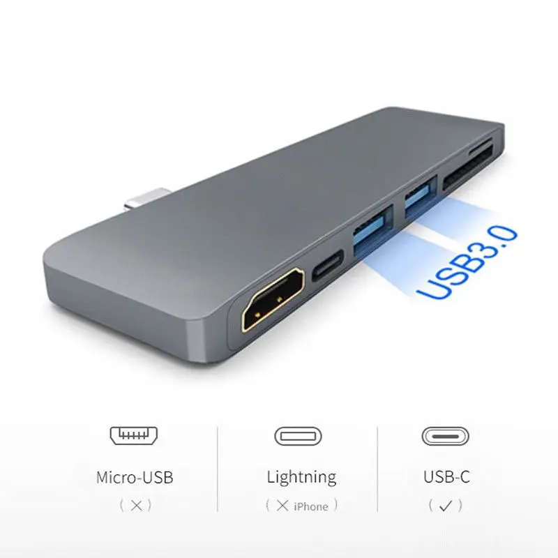 USB-C Алюминиевый USB C концентратор к HDMI 4k type 3 0 сплиттер адаптер TF Micro SD кард-ридер