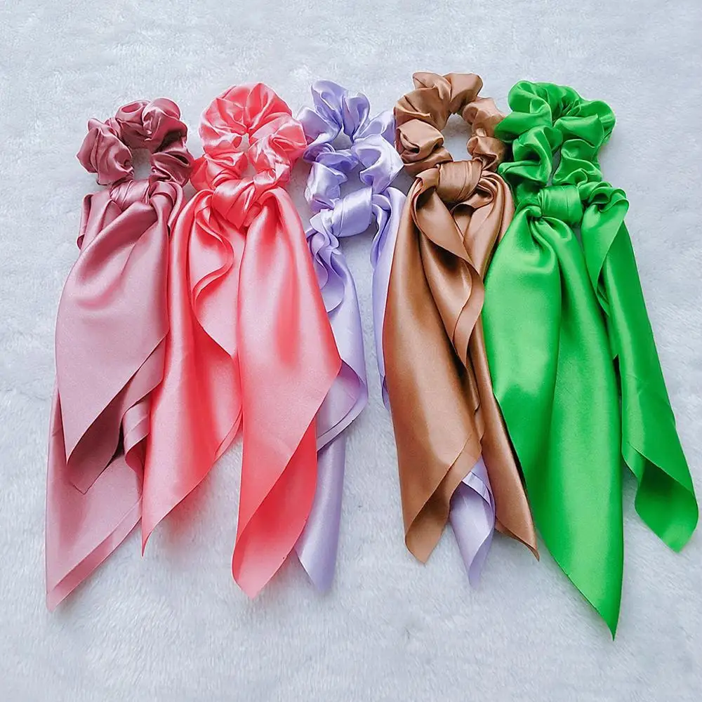 Резинки для волос женские однотонные Шелковистые эластичные ленты атласные