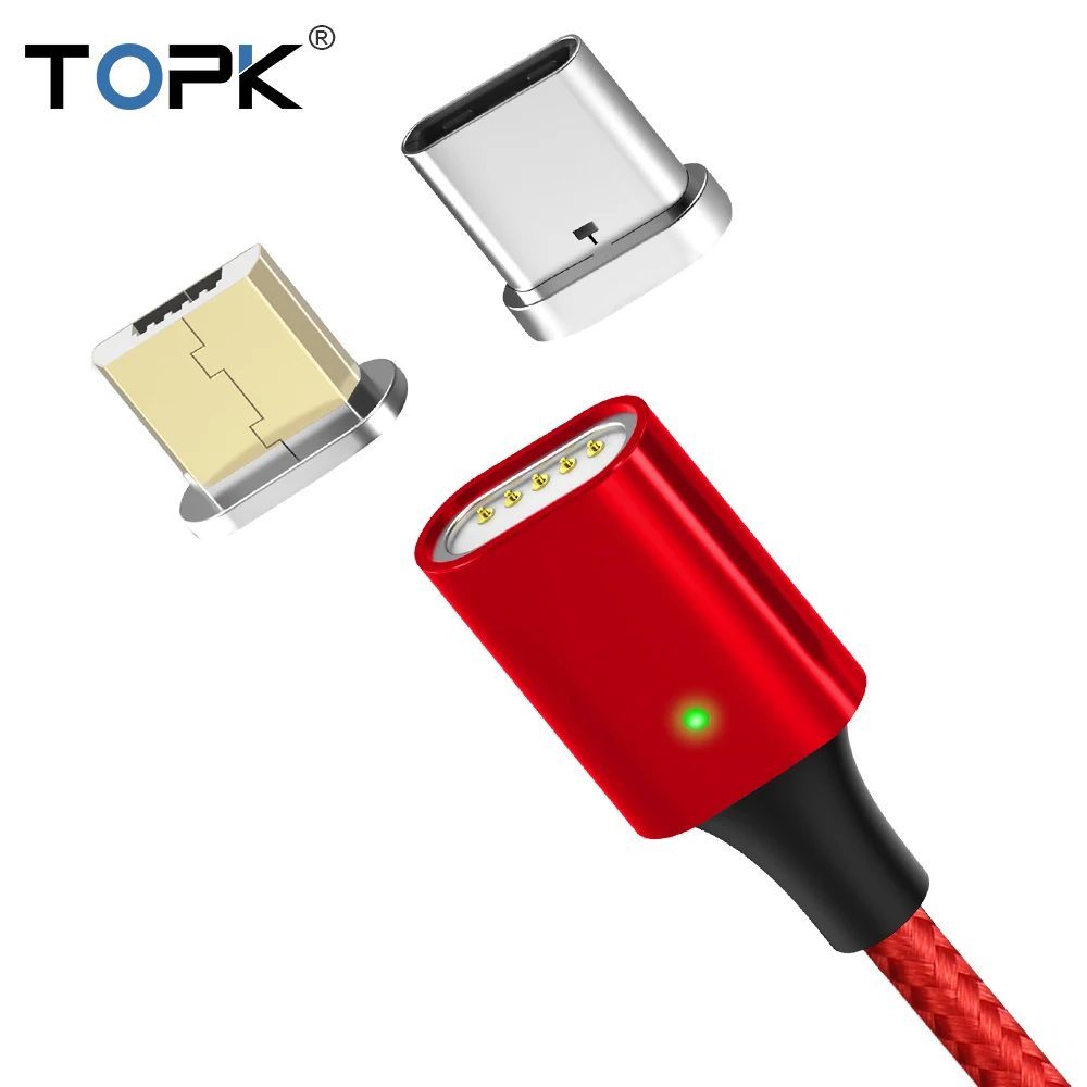TOPK 1 м светодиодный магнитный кабель Micro usb type C для samsung Xiaomi huawei LG Магнитный