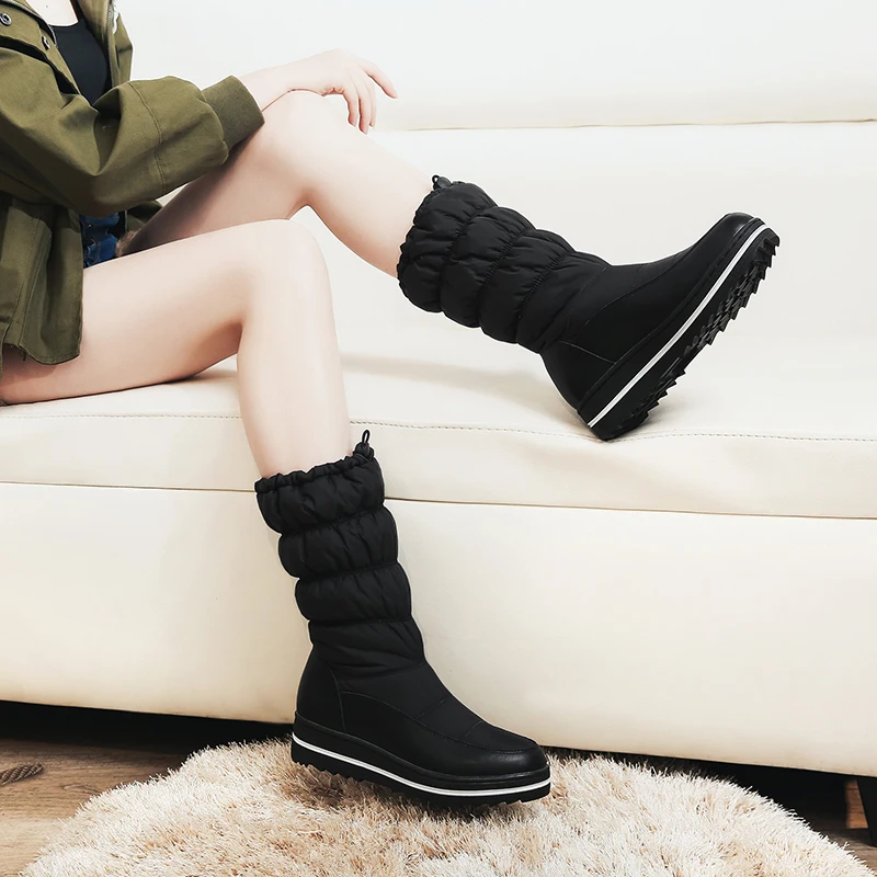 2018 классические Водонепроницаемые зимние сапоги до середины икры теплые женские
