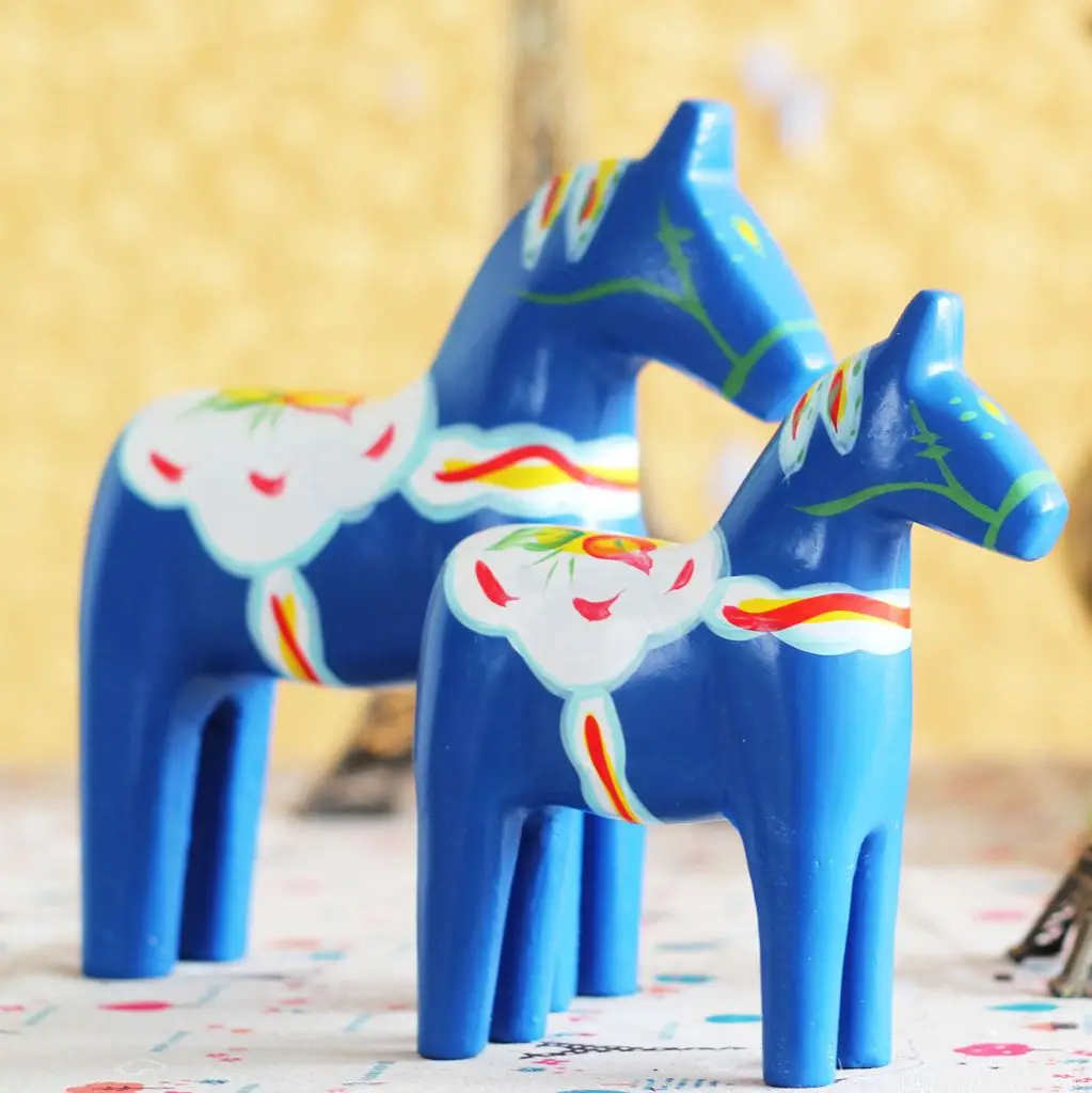 Vintage Zakka Продуктовый Деревянные Ремесла Животных Nordic Швеция Окрашены в Синий Цвет