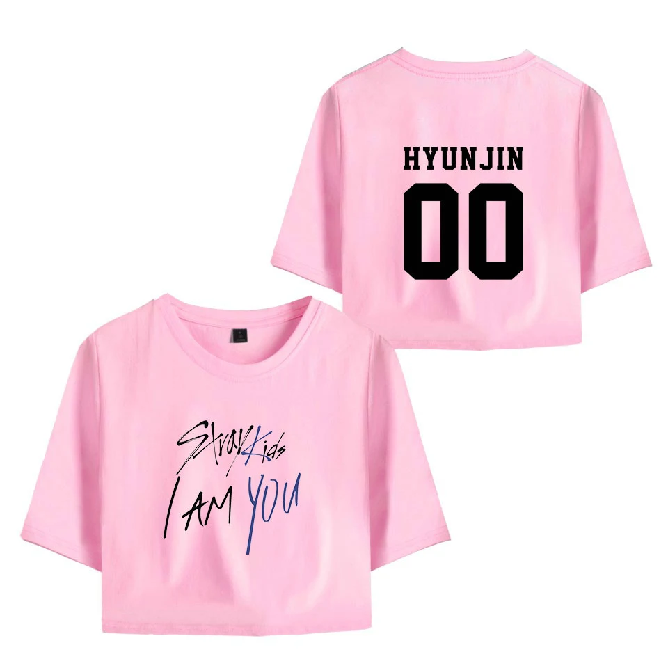KELUOXIN Kpop StrayKids футболка с коротким рукавом I am YOU Album Crop Tops Женская Хип-хоп сексуальная открытая детская футболка с пупком - Цвет: Pink HYUNJIN 00