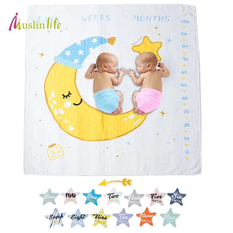 

Популярное муслиновое одеяло Muslinlife, Хлопковое одеяло из органического муслина с рисунком Луны и звезд, детское одеяло 120*120 см