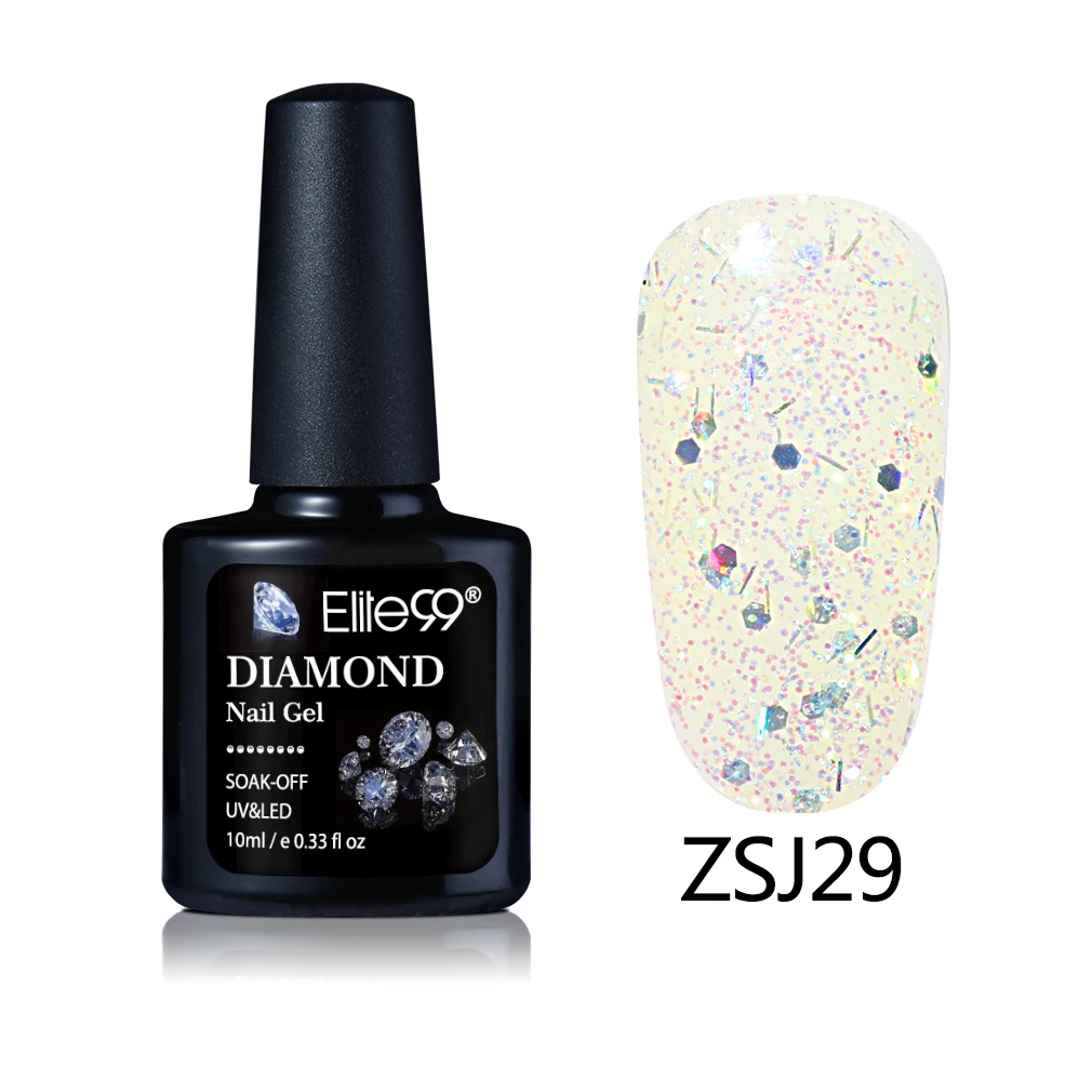 ZSJ29 Elite99 10 мл бриллиантовый блеск с ультрафиолетовым свечением Гель-лак Блестящие Блестки замочить от Гель-лак для ногтей Vernis Полупостоянный дизайн ногтей маникюр гель - Цвет: ZSJ29
