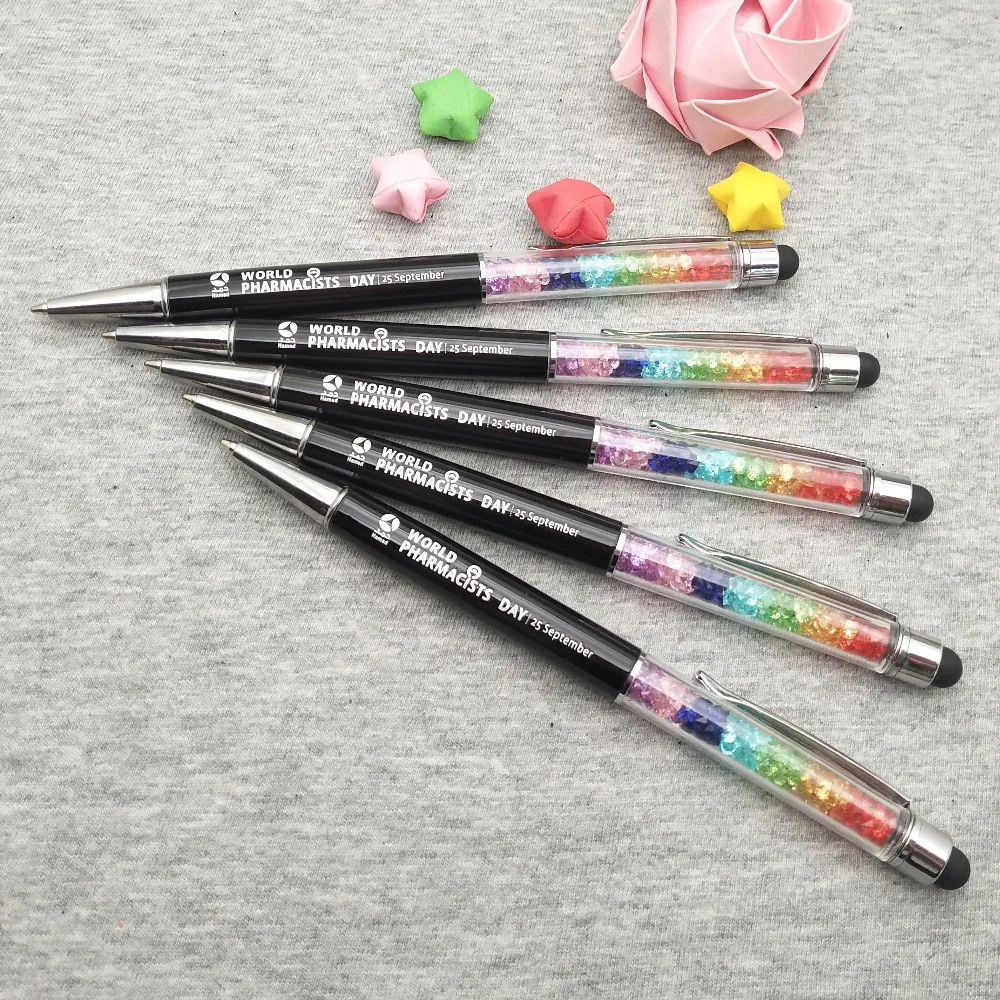 NEW rainbow design stylus Pencil Diamond touch pen Crystal pens Free customized with any LOGO and text on pen body