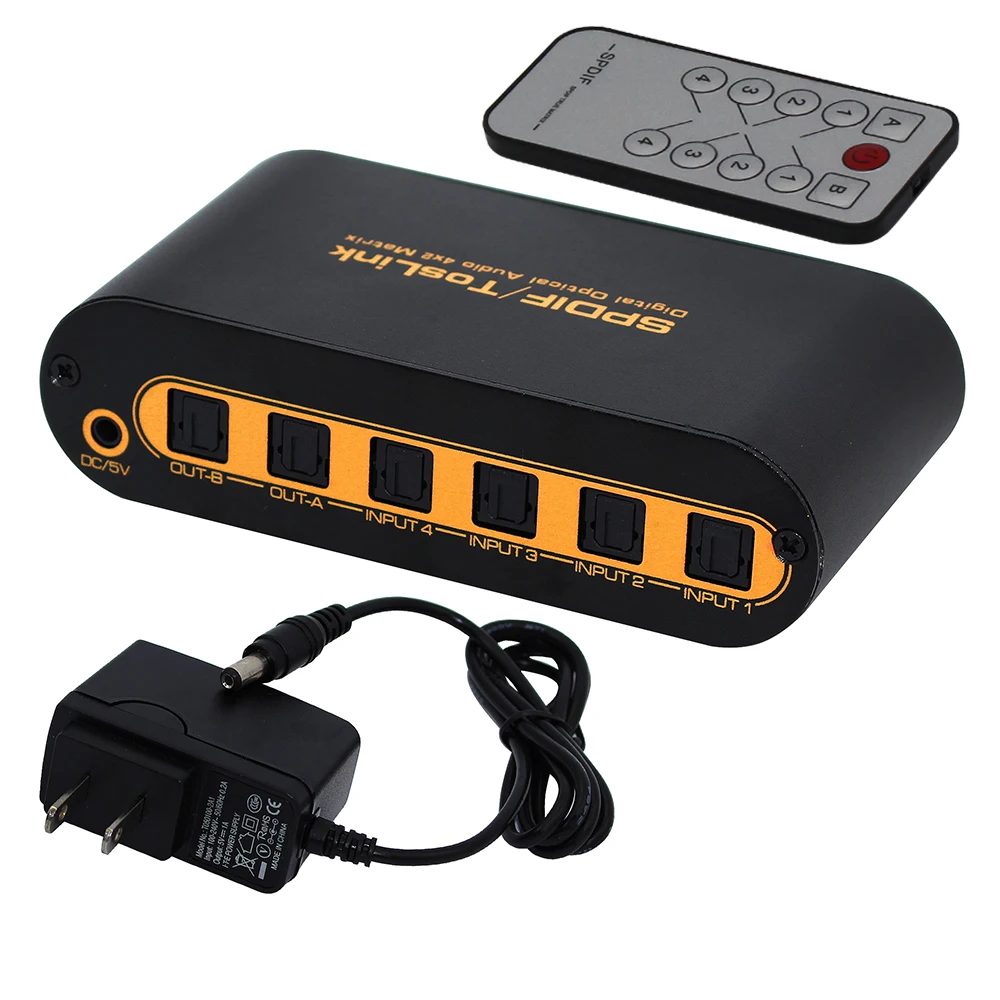Оптический цифровой аудио сплиттер SPDIF/TOSLINK 4x2 топовая матрица с пультом