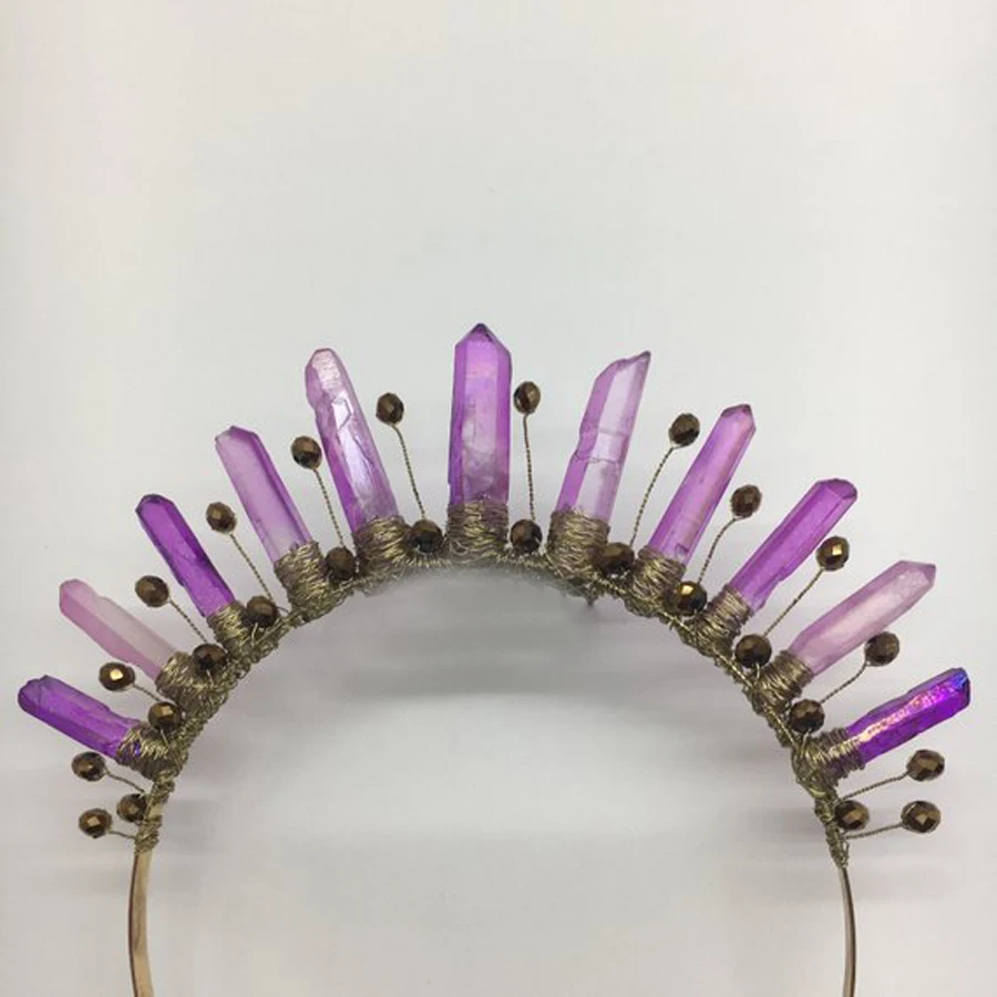 Violet Crown Purple Crystal Quartz Headpiece Mermaid Boho Wedding Festival Bridal Trending Headband |