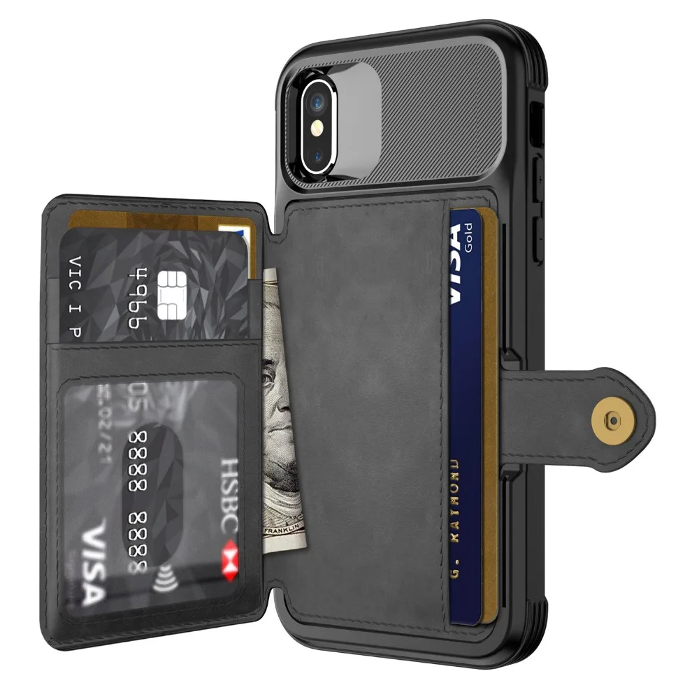For iPhone XS X Wallet Case Flip PU Leather Cover Rugged Protective Card Slot Phone for Apple MAX XR 8 7 6S |