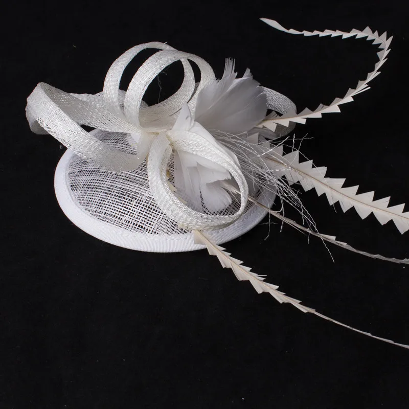 

Elegant Fascinators Sinamay Base Adorned Long Shaped Feather Headwear Cocktail Hats Party Show Occasion Hair Accessories MYQ031