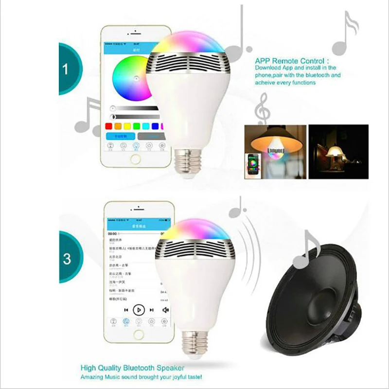 Умная светодиодная лампочка Bluetooth динамик LED RGB свет E27 база беспроводной