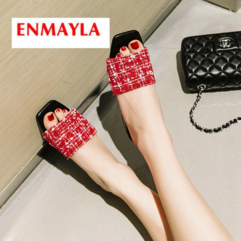 

ENMAYLA 2019 хлопчатобумажная ткань базовые повседневные однотонные женские летние модные тапочки с круглым носком размеры 34-43 LY1998