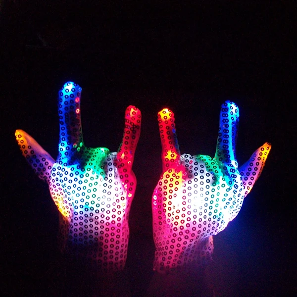 7 цветов из светодиодов блестками перчатки-свадебный рейв-розовый палец