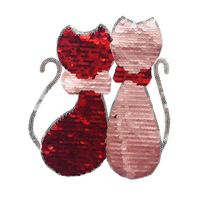 Cat Clothing Stickers Color Changing Sequins Reversible Sew Iron on Embroidered Patches DIY Applique Clothes | Дом и сад