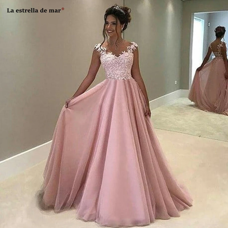 Robe rose pour mariage2019 Новое кружевное платье с рукавами-крылышками ALinerobe de demoiseur d'honneur pour mariage длинное платье vestidos boda invitada