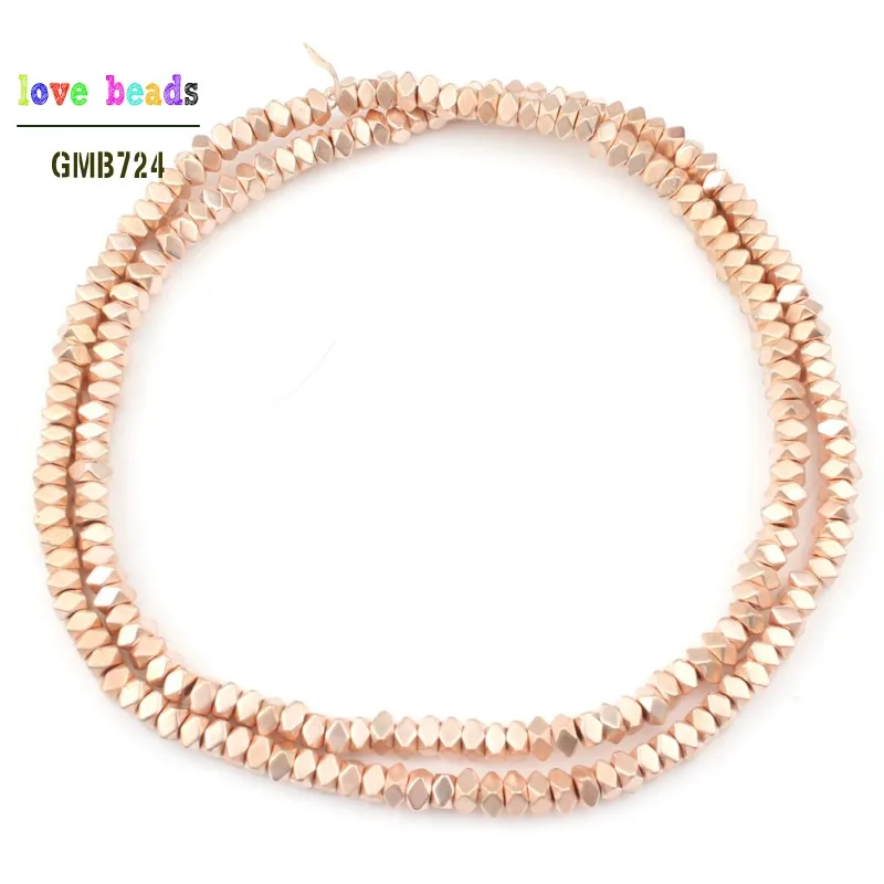 Rose Gold Матовый натуральный камень, бронза, розовое золото, Стерлинговое Серебро, гематит, прямоугольный, отсутствует восьмиугольный бисер, браслет, ювелирные изделия 3x2 мм - Цвет: Rose Gold