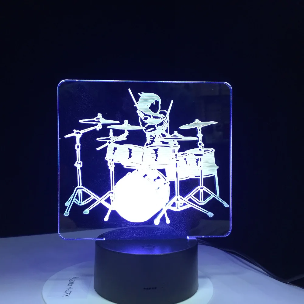 Drum Kit Rock You LED Night Light 3D Illusion Bedside Table Lamp 7 Colors Changing Sleeping Lighting with Smart Touch Button | Лампы и