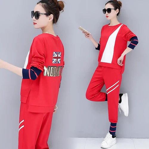 Sportswear Women 2018 New Spring Autumn Casual Full Sleeved O-neck Striped Coat Long Pants Suits 2 Piece Set Plus Size | Женская одежда