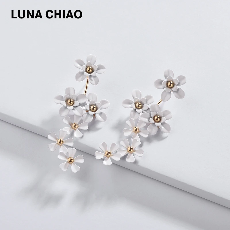 LUNA CHIAO новые трендовые весенне-летние серьги-гвоздики с несколькими эмалированными цветами Гипербола съемные спереди и сзади большие серьги