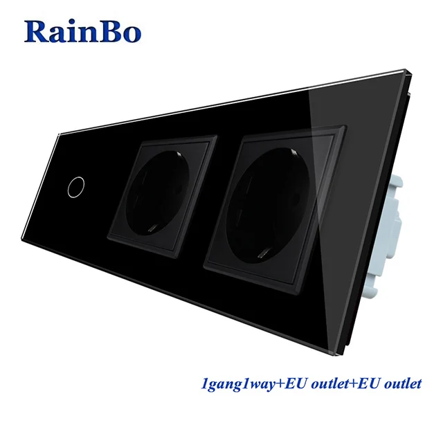 RainBo Кристалл-стеклянная панель-электронный-настенная розетка-ЕС сенсорный выключатель управления-экран настенный светильник-переключатель 1ганг-1way A39118E8ECW/B - Цвет: Black