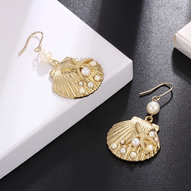 Круглые Висячие серьги для женщин в стиле бохо с морскими звездами и жемчугом |