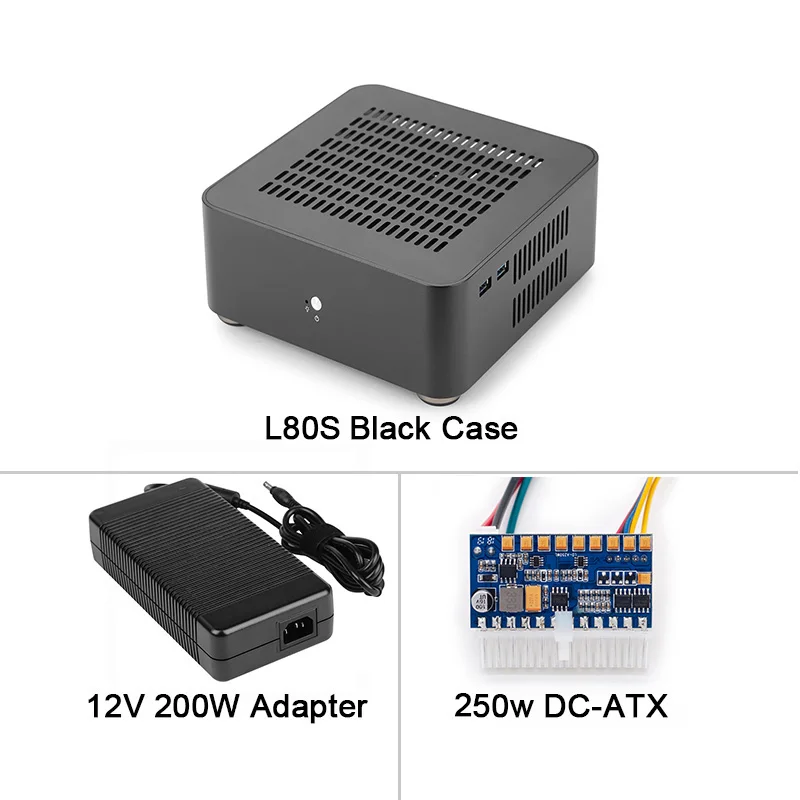 [Верхняя крышка с отверстиями] RGEEK Mini ITX компьютерный ПК чехол s Настольный HTPC алюминиевый корпус, крскас мини Чехол для ПК с 200 Вт блок питания - Цвет: Black 200W Power