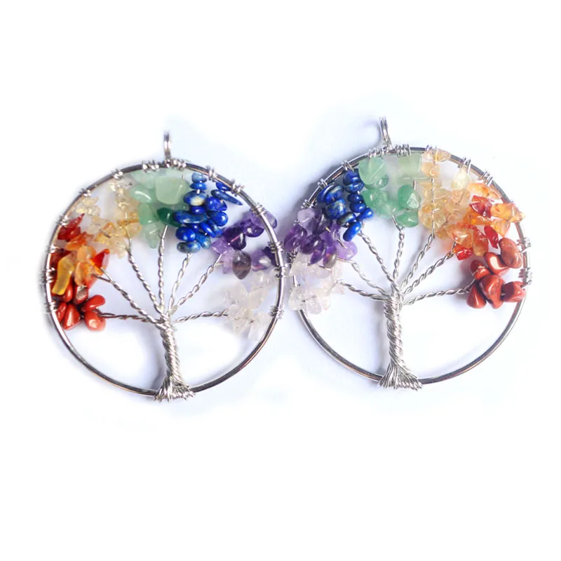 Новая мода серебряная проволока обернуть дерево жизни кулон Радуга круг