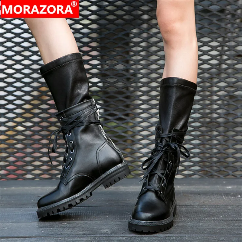 MORAZORA/2020 новые модные зимние ботинки милитари женская обувь натуральная кожа на