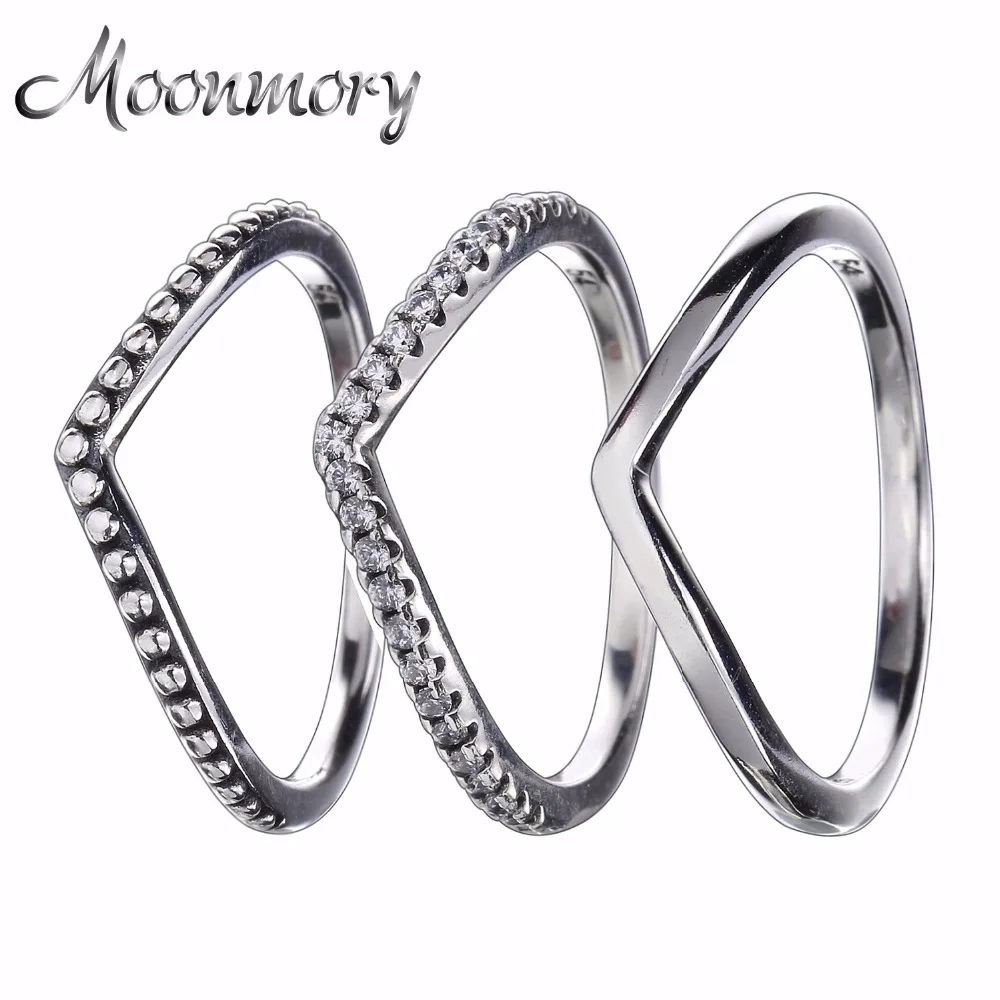 Moonmory Настоящее серебро 925 проба женские кольца Wish натуральный камень кольца обручальные женские подарок на день Святого Валентина 3 шт. набор