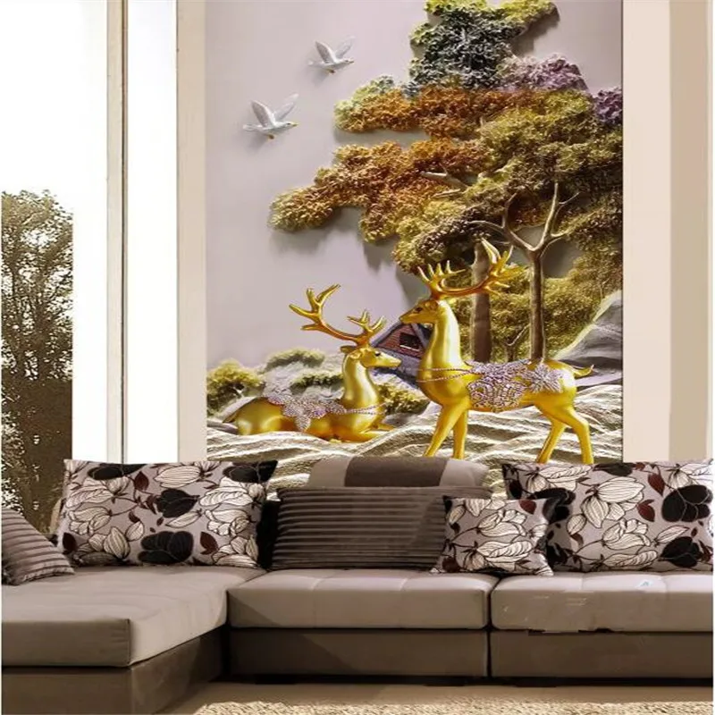 3D three-dimensional embossed fortune tree elk porch professional production mural wholesale wallpaper custom photo wall | Обустройство