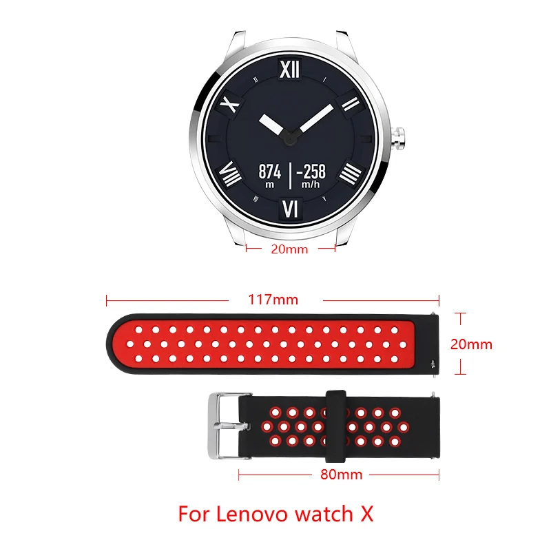20 мм мягкий силиконовый ремешок для Lenovo watch X сменный Браслет двухцветные часы