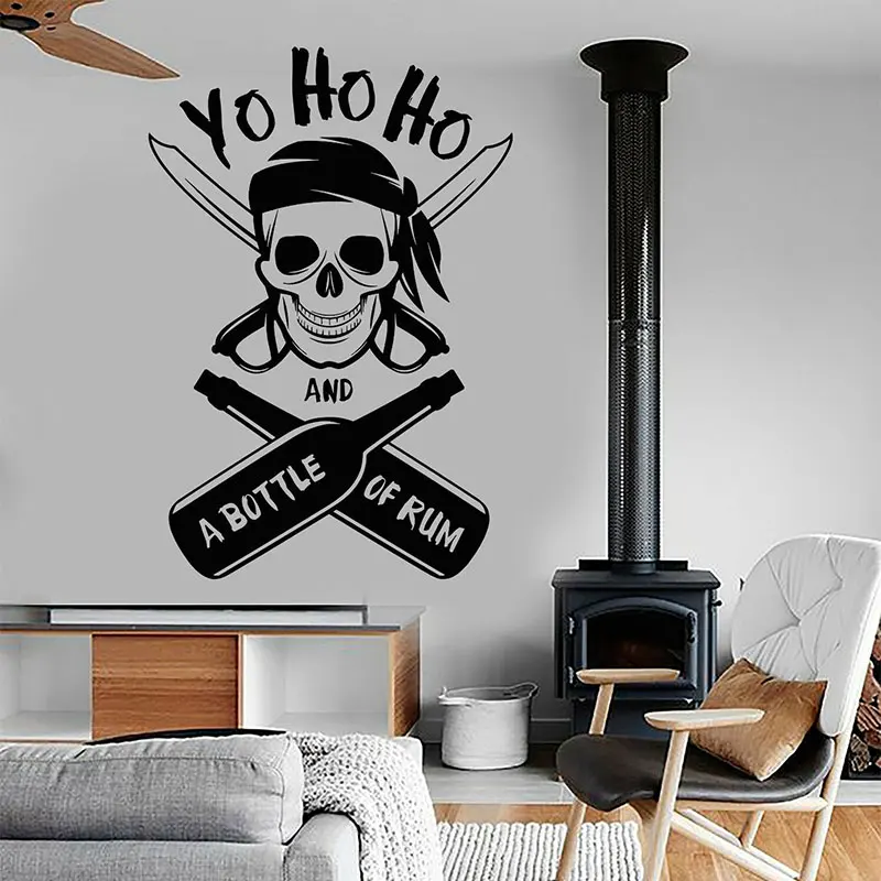 

Yo Ho Ho A Bottle Of Rum Pirate Skull Wall Stickers Vinyl Nautical Home Decor Interior Boys Room Kids Bedroom Decals Mural A187