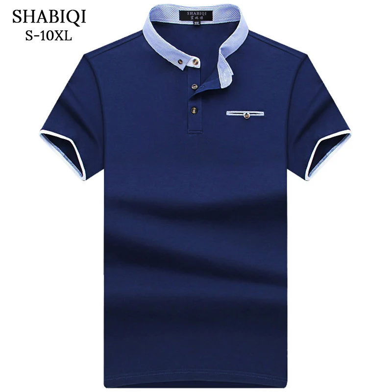 Navy Blue SHABIQI, новинка, брендовая мужская рубашка Поло, хлопок, модные модели с карманами, Camisa POLO, летние повседневные рубашки с коротким рукавом, 6XL 7XL 8XL 9XL 10XL - Цвет: Navy Blue