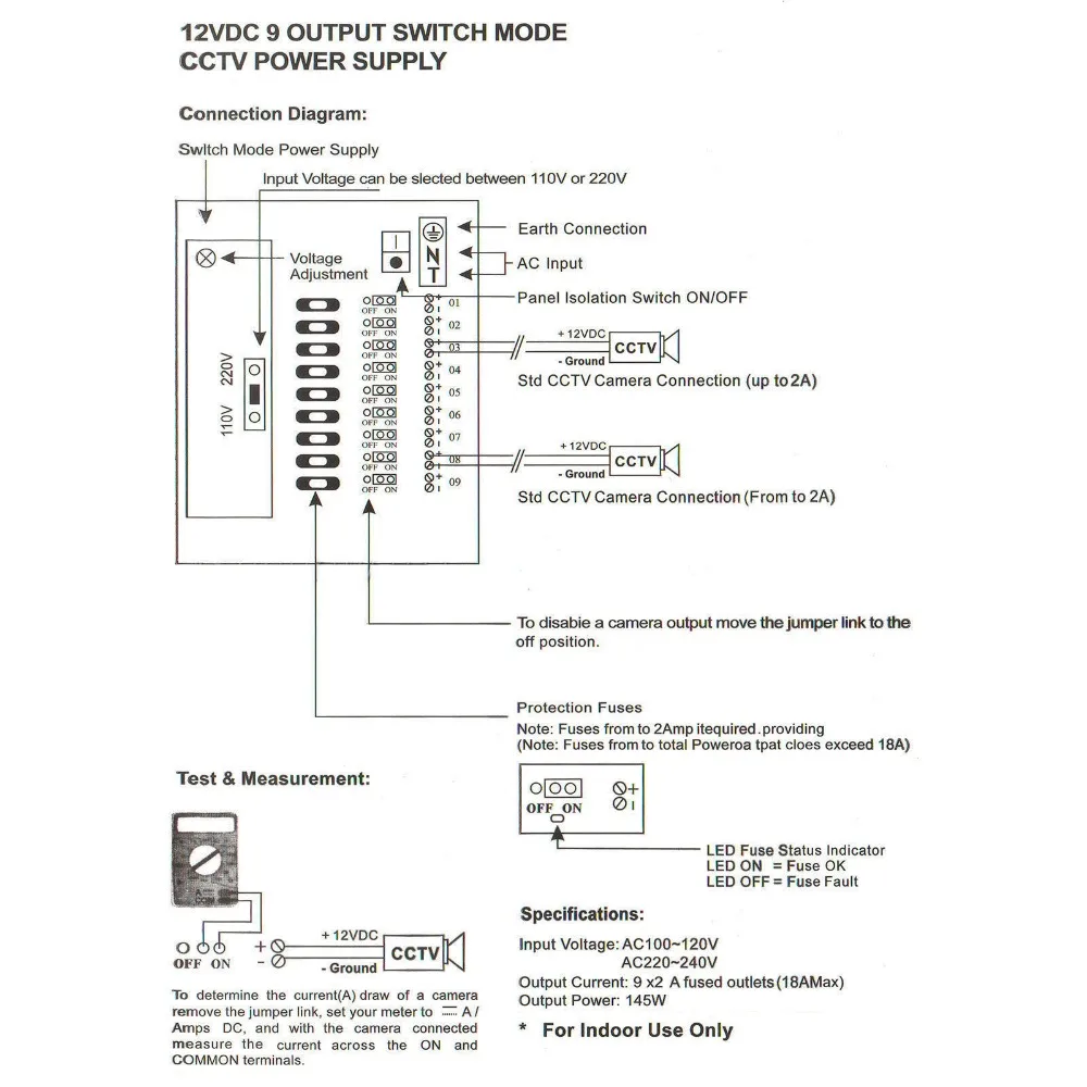 9CH DC12V 10A Питание распределительная коробка видеонаблюдения Камеры Скрытого видеонаблюдения для Светодиодные ленты строка светильник Мощность